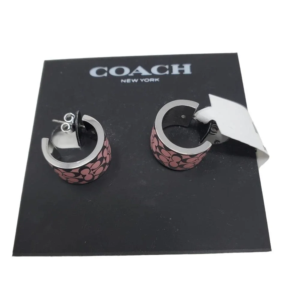 Coach Signature Enamel Huggie Cuff Pink Earrings - Picture 2 of 8